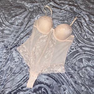 Baby Pink Lace Underwire Teddy Bodysuit SIZE MEDIUM / LARGE with CUP SIZE 34C